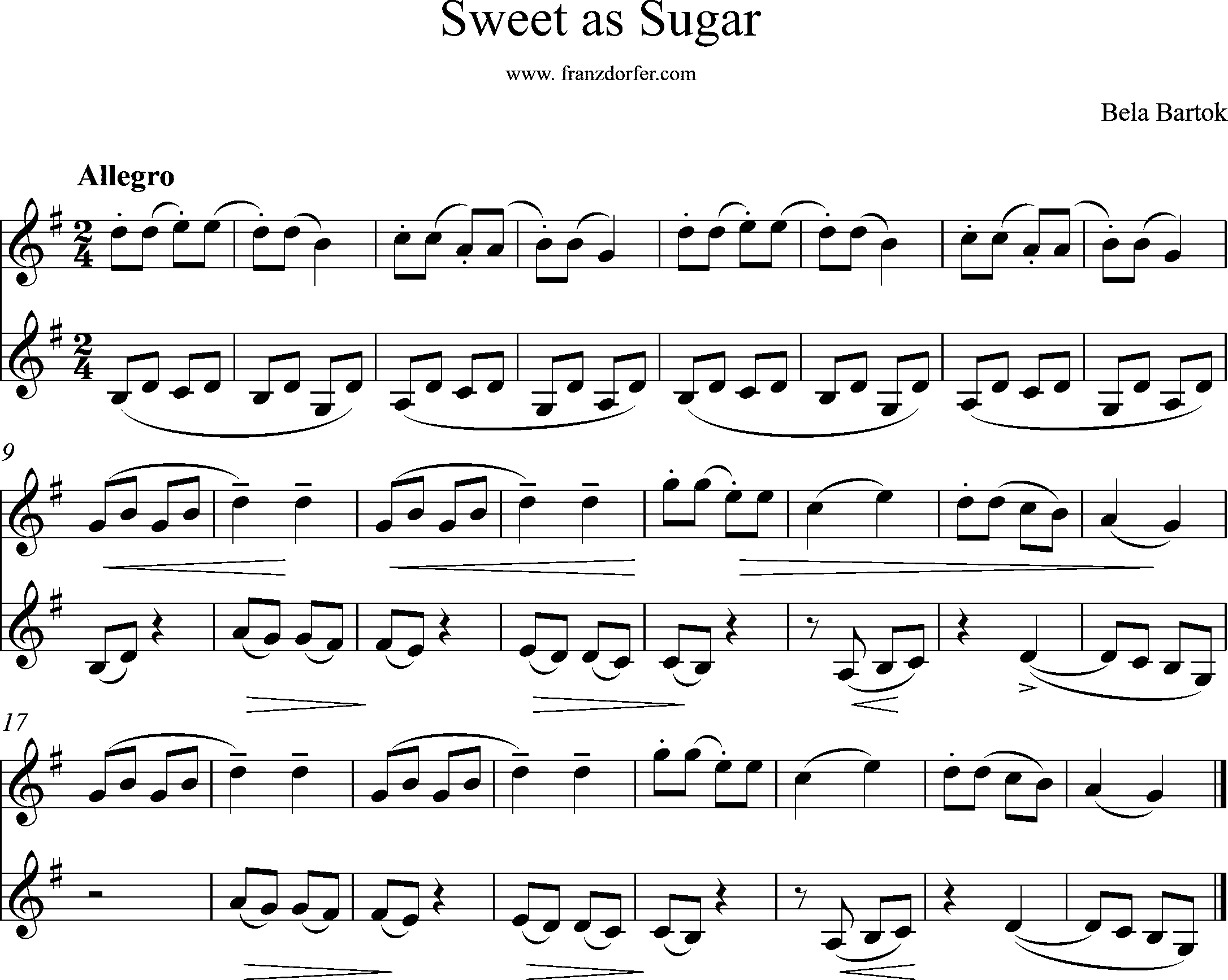 Duo sweet as Sugar, for Children, Bartok